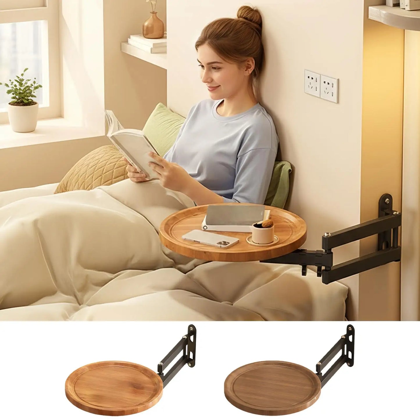 Wall-Mounted Folding Bedside Table — Space-Saving Rotatable Desk