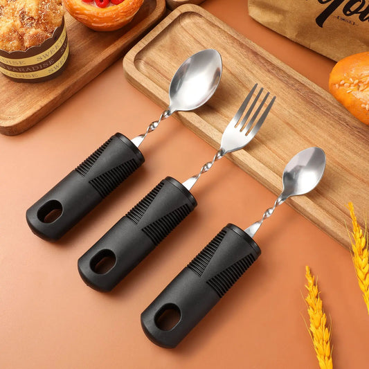 Adaptive Weighted Cutlery Set — 3-Piece Bendable Utensils for Elderly & Disabled