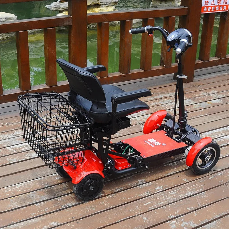 Foldable 4-Wheel Mobility Scooter with Basket — 500W Dual Motor