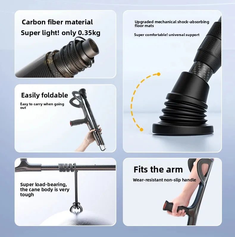 Carbon Fibre Folding Forearm Crutches — Lightweight, Adjustable, Shock-Absorbing
