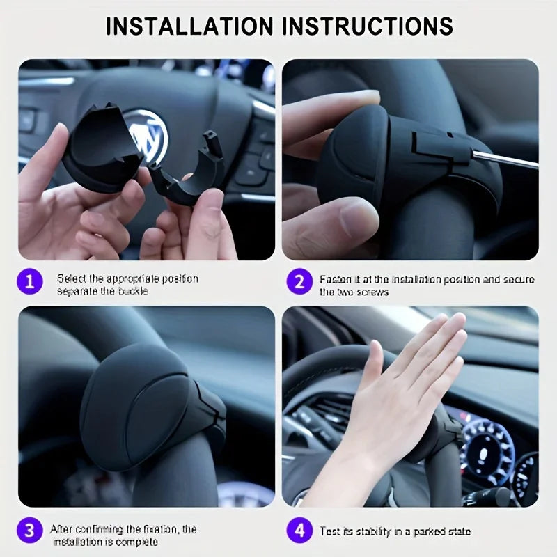 Easy-Grip Steering Wheel Knob — 360° Rotation, One-Hand Operation
