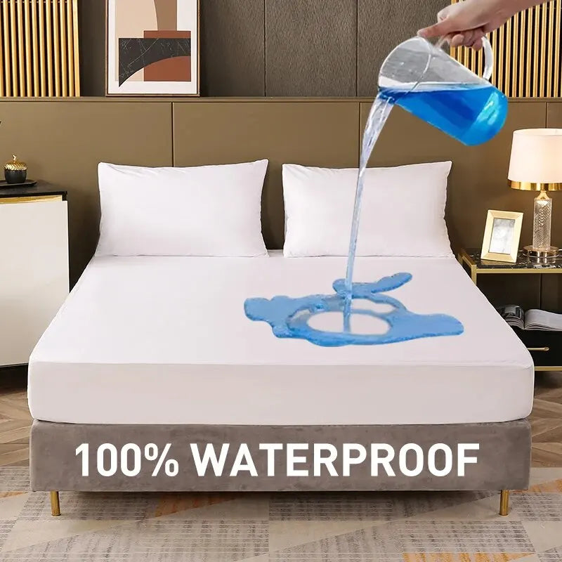 Waterproof Fitted Sheet Bedding Cover Bed Cloth Solid Color Mattress Cover Bed Protector Cover for Bedroom Guest Room