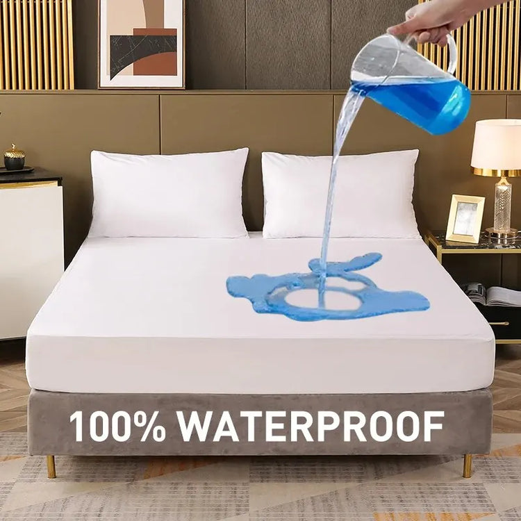 Waterproof Fitted Sheet Bedding Cover Bed Cloth Solid Color Mattress Cover Bed Protector Cover for Bedroom Guest Room