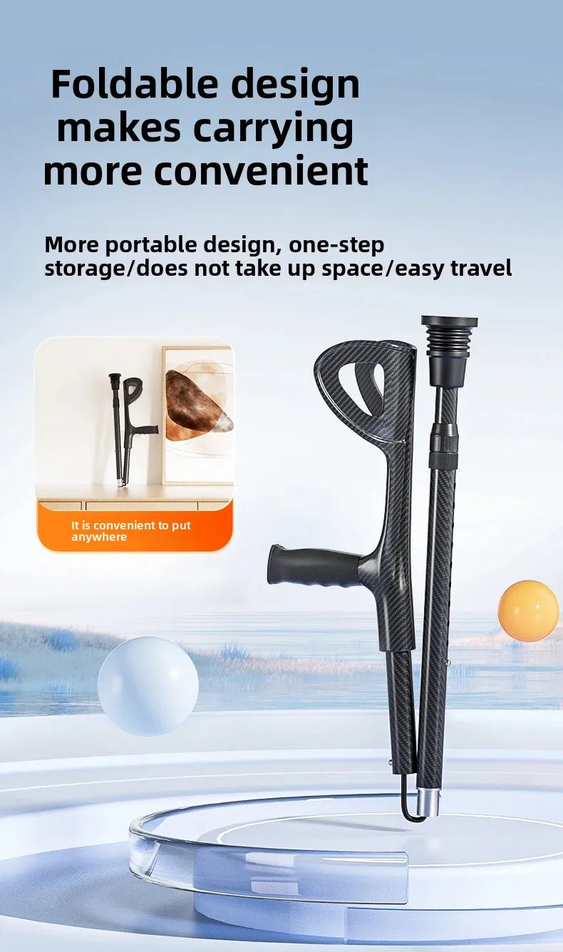 Carbon Fibre Folding Forearm Crutches — Lightweight, Adjustable, Shock-Absorbing