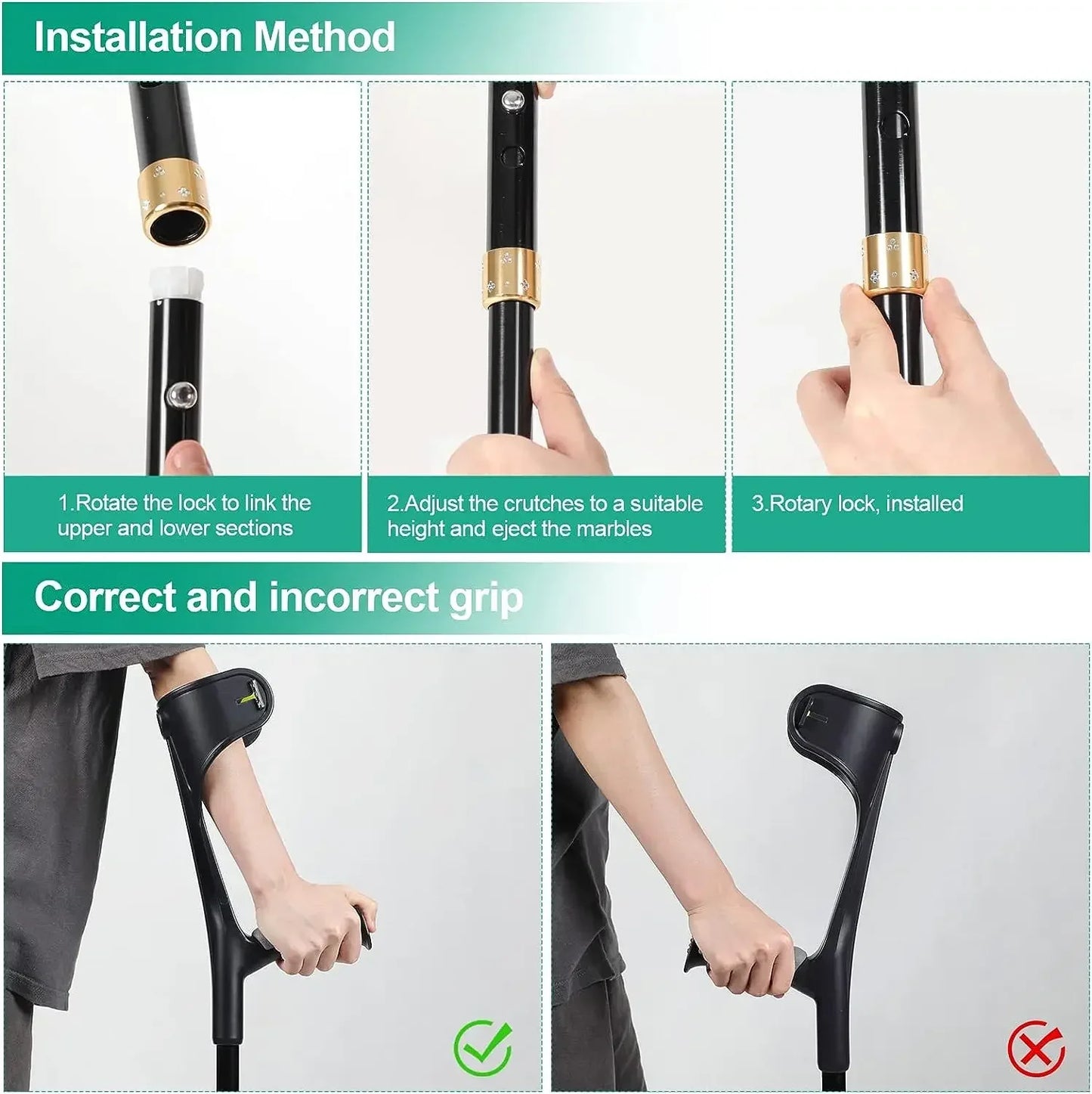 Forearm Crutches with Anti-Slip Cuffs — Adjustable, Adult Use