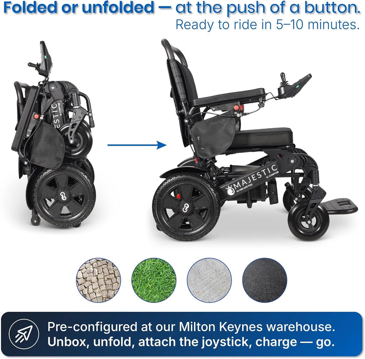 Electric Wheelchair for Adults with One Button Auto Fold, 27 Miles Battery Range, Only 25 Kg Wheel Chair, 160 Kg Weight Capacity, Car Boot Friendly, 45 Cm Seat, All Terrain, IQ-7000 by Majestic