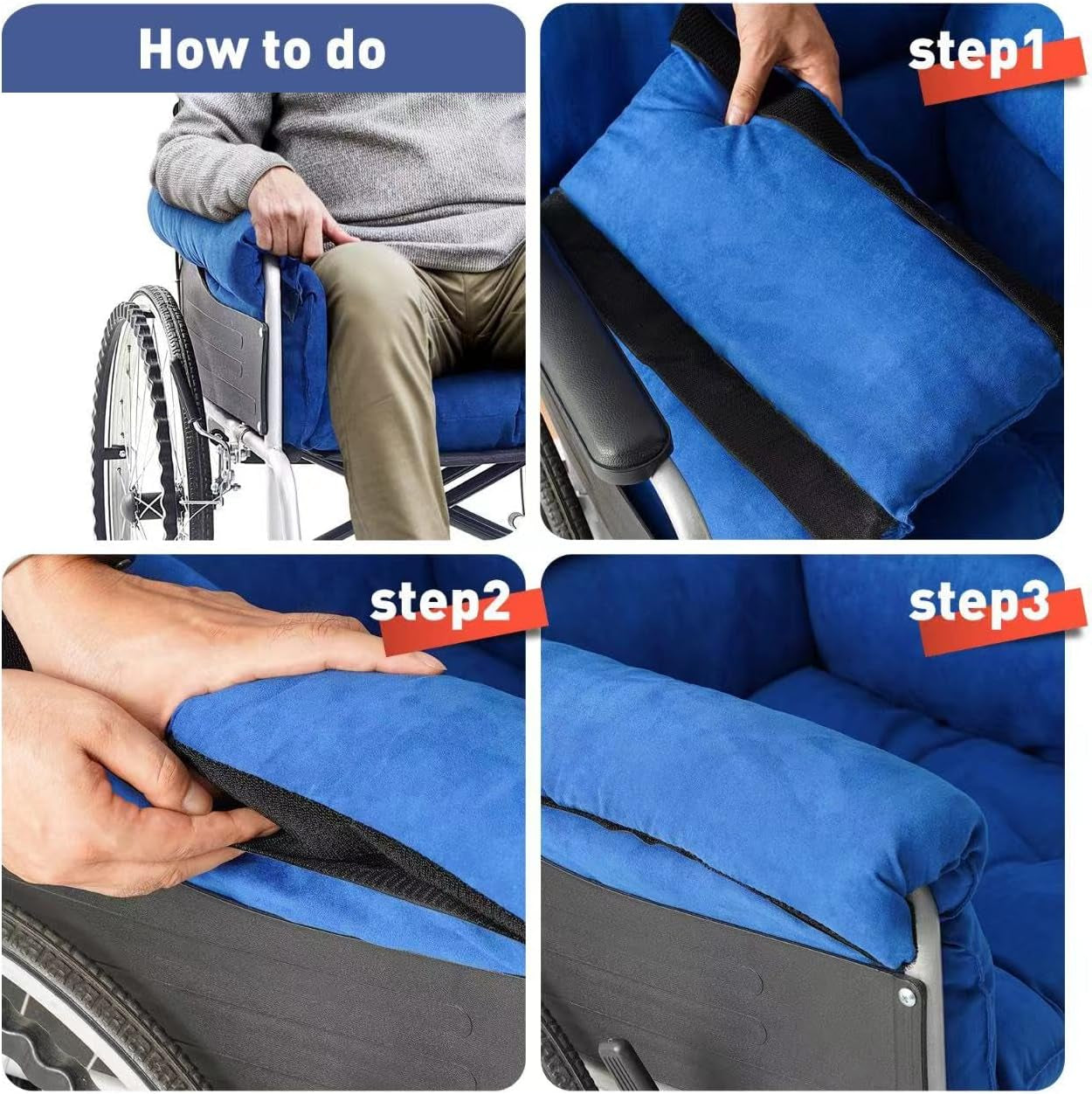 Wheelchair Cushion Soft Accessories Helps Prevent Pressure Armrest Covers and Supports Coccyx& Back,Non- Slip, Suitable for Wheelchair with 16'' Length Armrest (Blue)