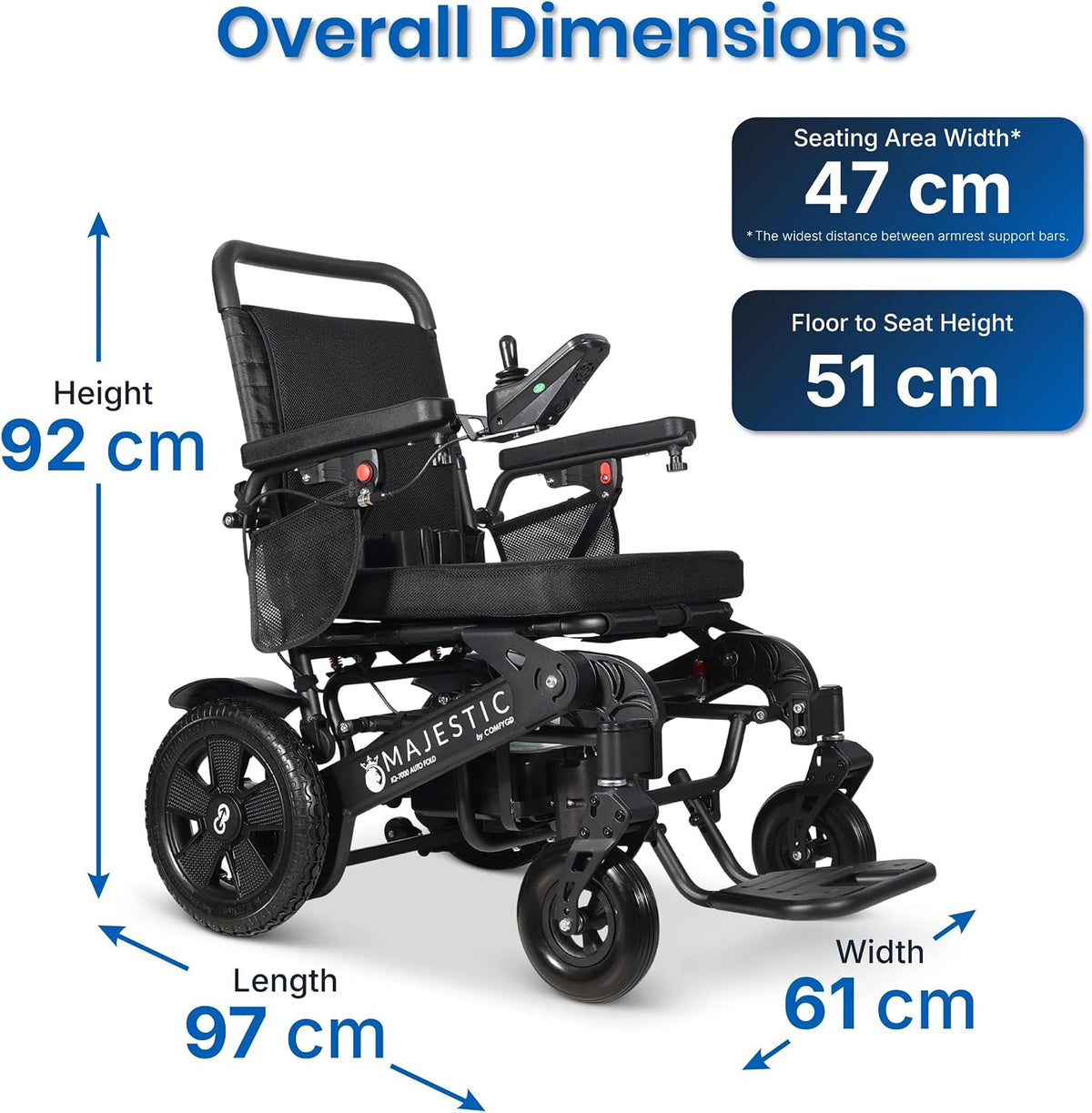 Electric Wheelchair for Adults with One Button Auto Fold, 27 Miles Battery Range, Only 25 Kg Wheel Chair, 160 Kg Weight Capacity, Car Boot Friendly, 45 Cm Seat, All Terrain, IQ-7000 by Majestic