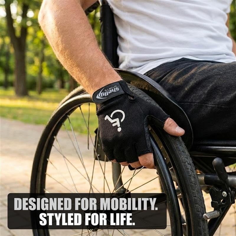 Wheelchair Gloves Real Leather Palm Gloves Mobility Padded Gloves Breathable, Fingerless Bike Gloves with Anti-Slip Grip Lightweight Cycling Gloves, Multicolor, M