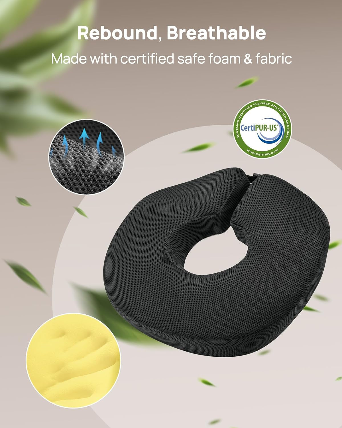 Donut Cushion with Adjustable Buckle, Hemorrhoid & Ring Cushion for Pressure Relief, Memory Foam Doughnut Cushion for Long Sitting, Coccyx & Tailbone Support for Office Chair, Wheelchair