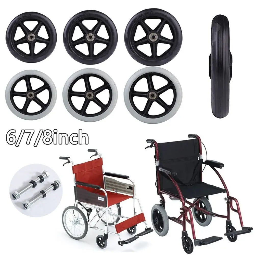 Heavy-Duty Flexible Solid Tire Replacement Wheels for Wheelchairs - Available in 6, 7, and 8 Inches