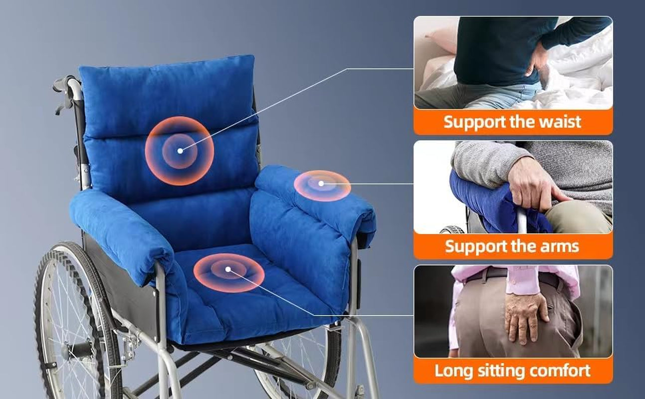 Wheelchair Cushion Soft Accessories Helps Prevent Pressure Armrest Covers and Supports Coccyx& Back,Non- Slip, Suitable for Wheelchair with 16'' Length Armrest (Blue)