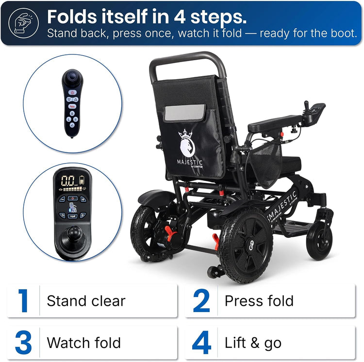 Electric Wheelchair for Adults with One Button Auto Fold, 27 Miles Battery Range, Only 25 Kg Wheel Chair, 160 Kg Weight Capacity, Car Boot Friendly, 45 Cm Seat, All Terrain, IQ-7000 by Majestic