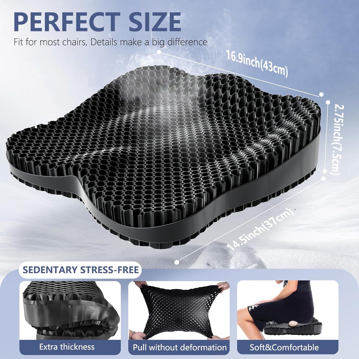 Gel Seat Cushion for Office Chair, Car Seat Cushion Chiar Ergonomic Anti-Slip Gel Non-Slip Seat Back Butt Support Cushion, Tailbone, Sciatica Long Sitting Tailbone Pain Relief