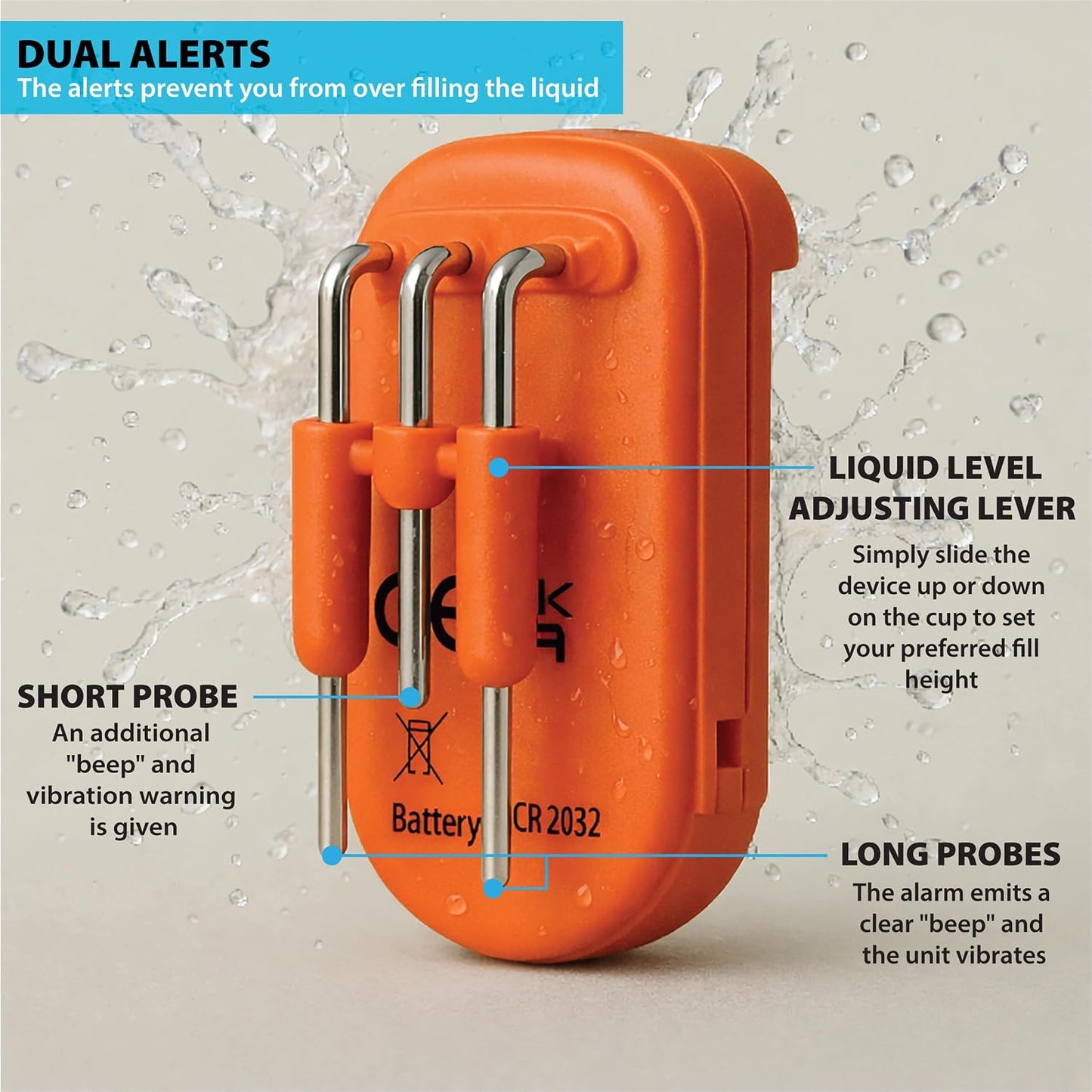 Liquid Level Indicator with Loud Audible Vibrating Alarm to Signal Cup Mug Full for Use by Blind and Visually Impaired Usersorange