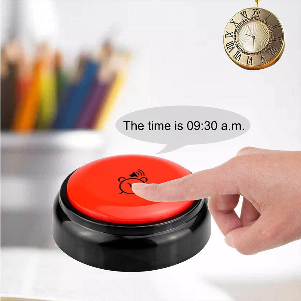 Talking Button Alarm Clock for the Blind and Visually Impaired, Elderly & Dementia Sufferers. English Male Voice Announces Time/Day/Date, Volume Control Switch, Batteries Included.