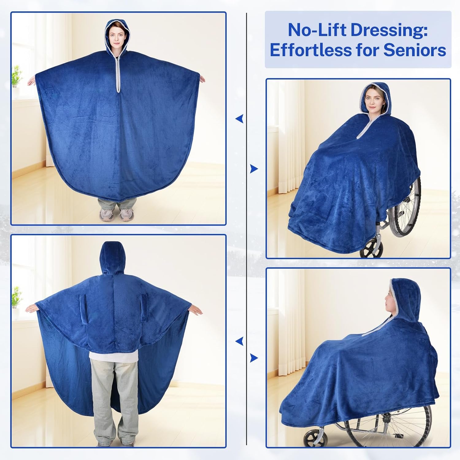 Wheelchair Windproof and Warmth，Hooded, Zipped with 2 Pockets, Double - Layer Soft Fleece,Soft & Skin - Friendly,Perfect for Keeping Wheelchair Users Cozy