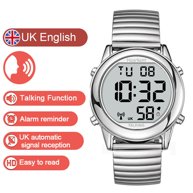 Man'S Watch for Blind Atomic Talking Watch German/English Radio Controlled Elderly Clock Watch with Alarm Wrist Watches