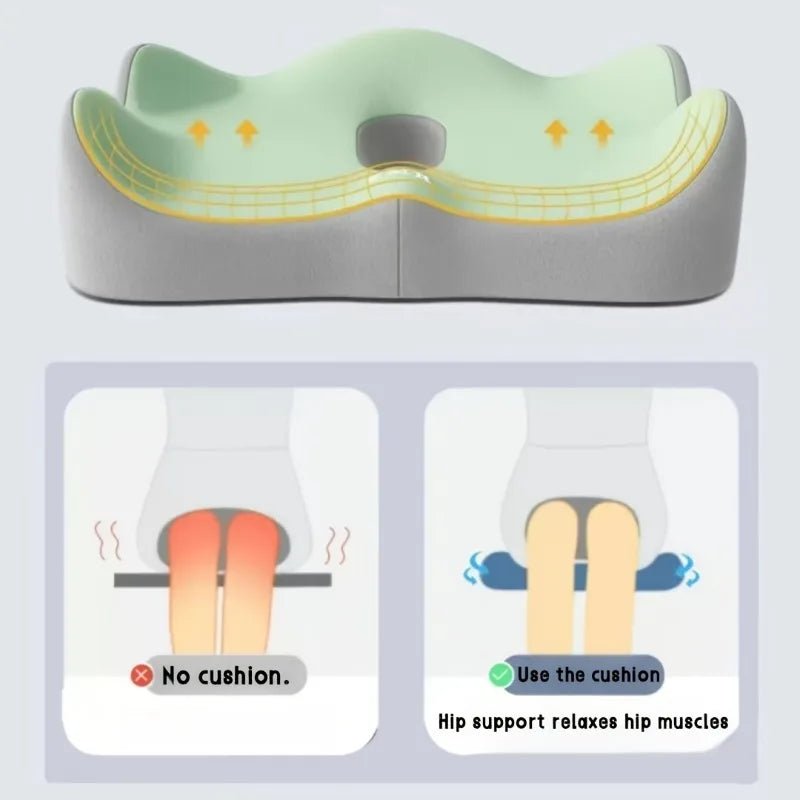 1Pc Ergonomic Seat Cushion - 3-Zone Memory Foam Support, Tructured Base, Light Green/Grey for Office/Car/Wheelchair Use