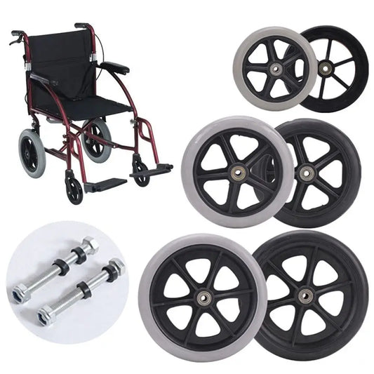 Heavy-Duty Flexible Solid Tire Replacement Wheels for Wheelchairs - Available in 6, 7, and 8 Inches