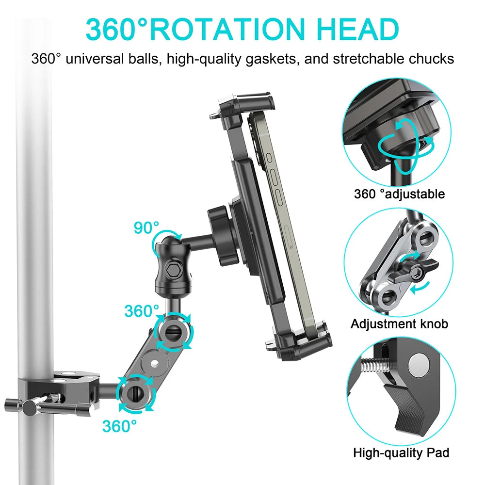 Versatile Tablet Stand for Treadmills, Exercise Bikes, Strollers, Wheelchairs, Golf Carts, and Microphones