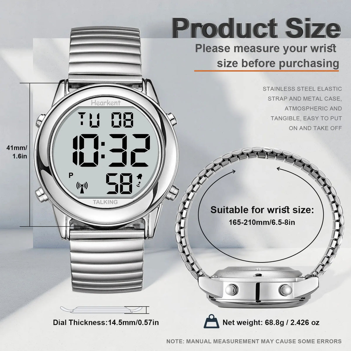Man'S Watch for Blind Atomic Talking Watch German/English Radio Controlled Elderly Clock Watch with Alarm Wrist Watches