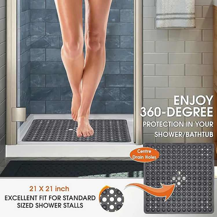 Square Bath Mat, Non-Slip Bath Mat with Suction Cups, Bath Mat, Drainage Holes, Machine Washable