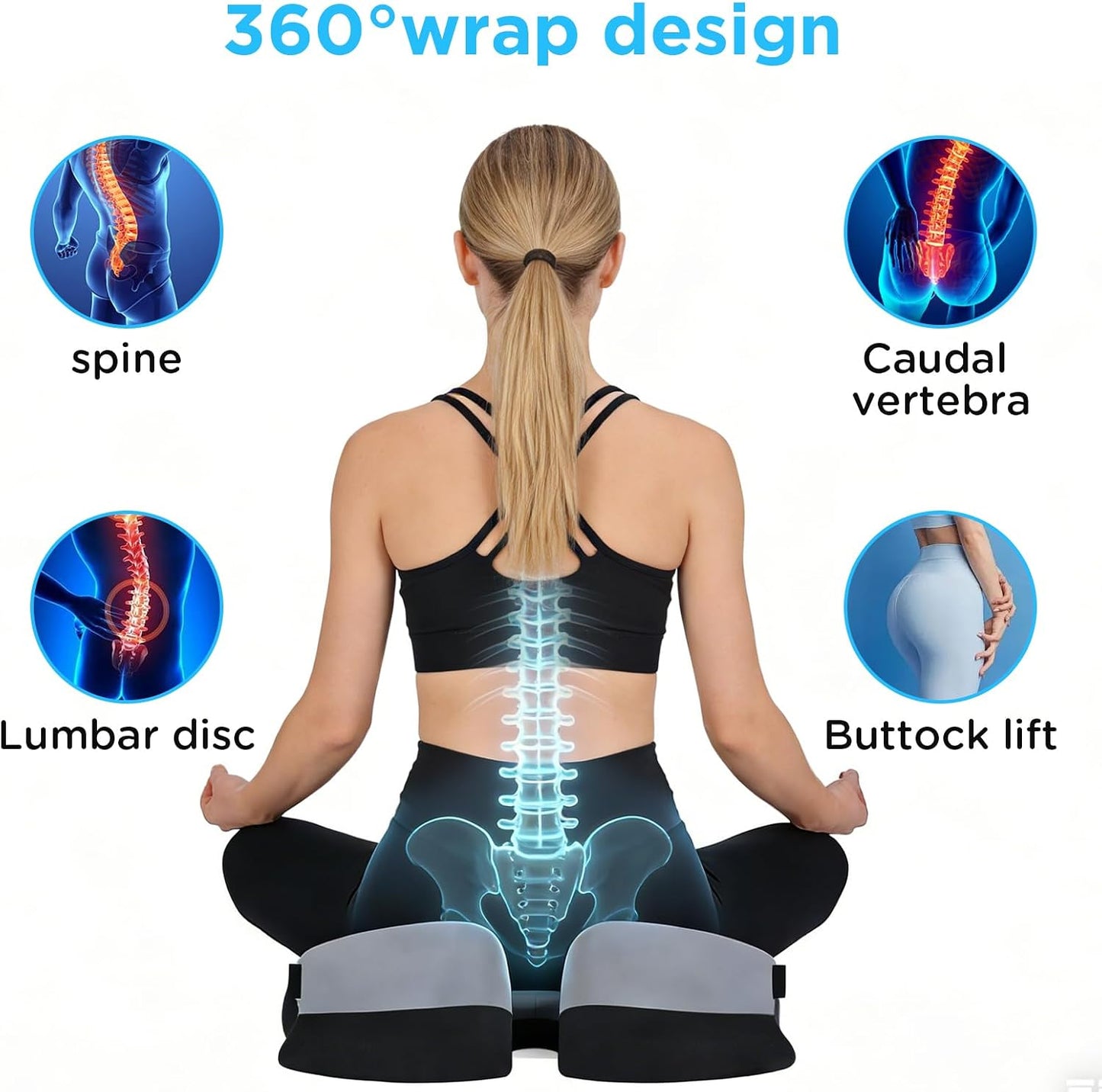 Seat Cushions for Tailbone Sciatica Pain Relief,Coccyx Cushion Orthopedic Memory Foam Seat Non-Slip Base&Locking Buckles,Ergonomic Hip Back Support for Office Chair,Car Driving
