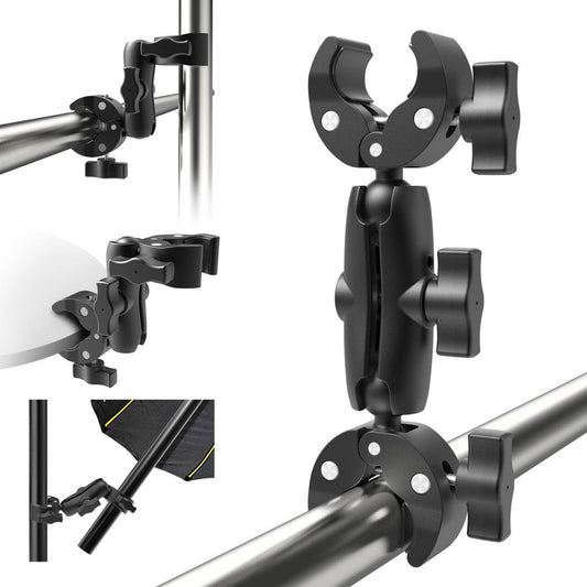 Taisioner Umbrella Holder Double Mount Clamp Bracket Monitor Magic Arm for Stroller,Wheelchair,Desk Photo Studio Light Stand,Photo Boom Stand,Cross Bars,Pole Stick Shoot Accessories Tools