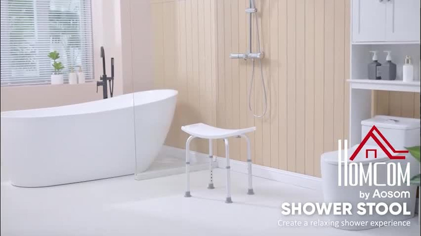 Height Adjustable Shower Stool W/ Non-Slip Foot Pads for Elderly Disabled