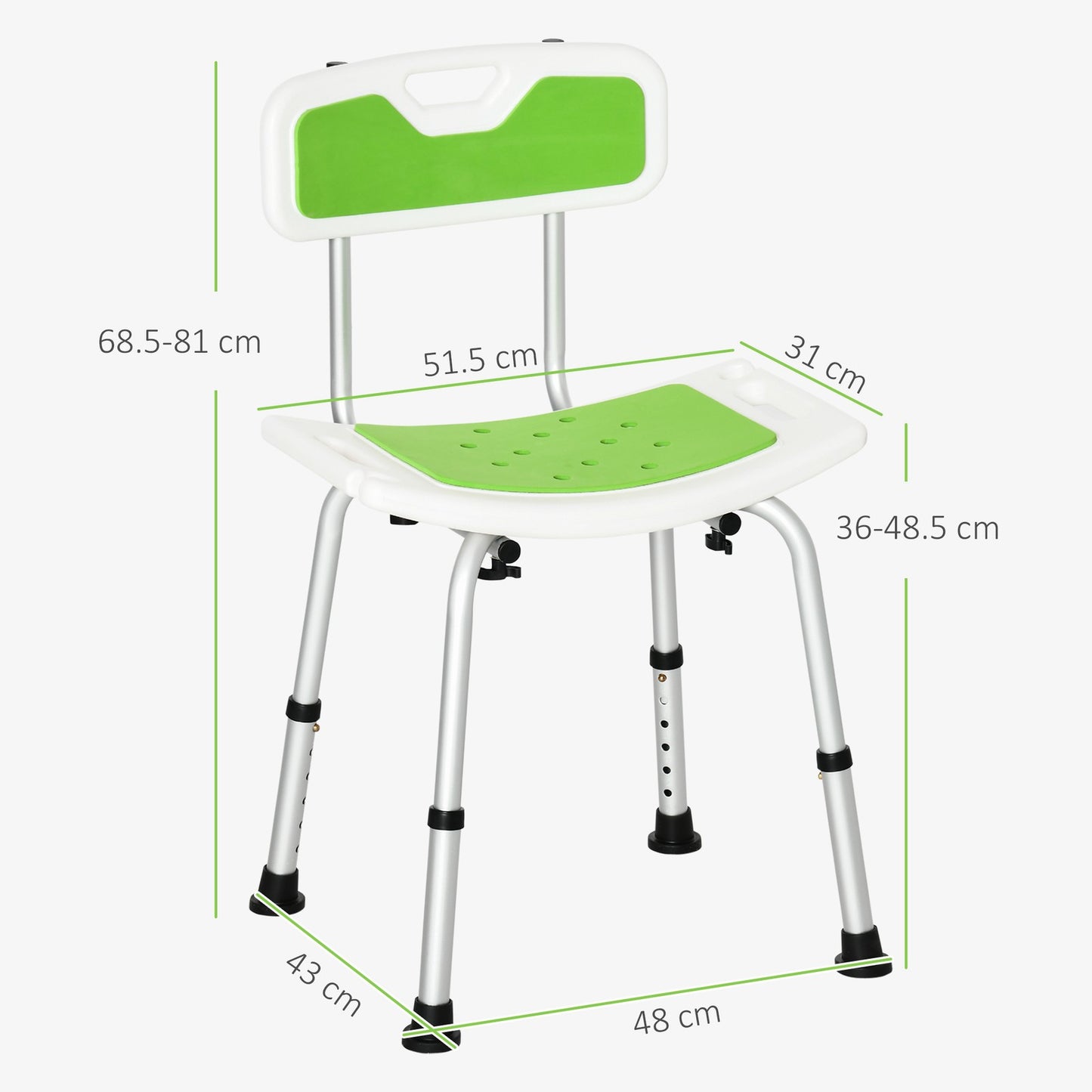 HOMCOM Shower Stool for Elderly Disabled Adjustable Shower Stool Green