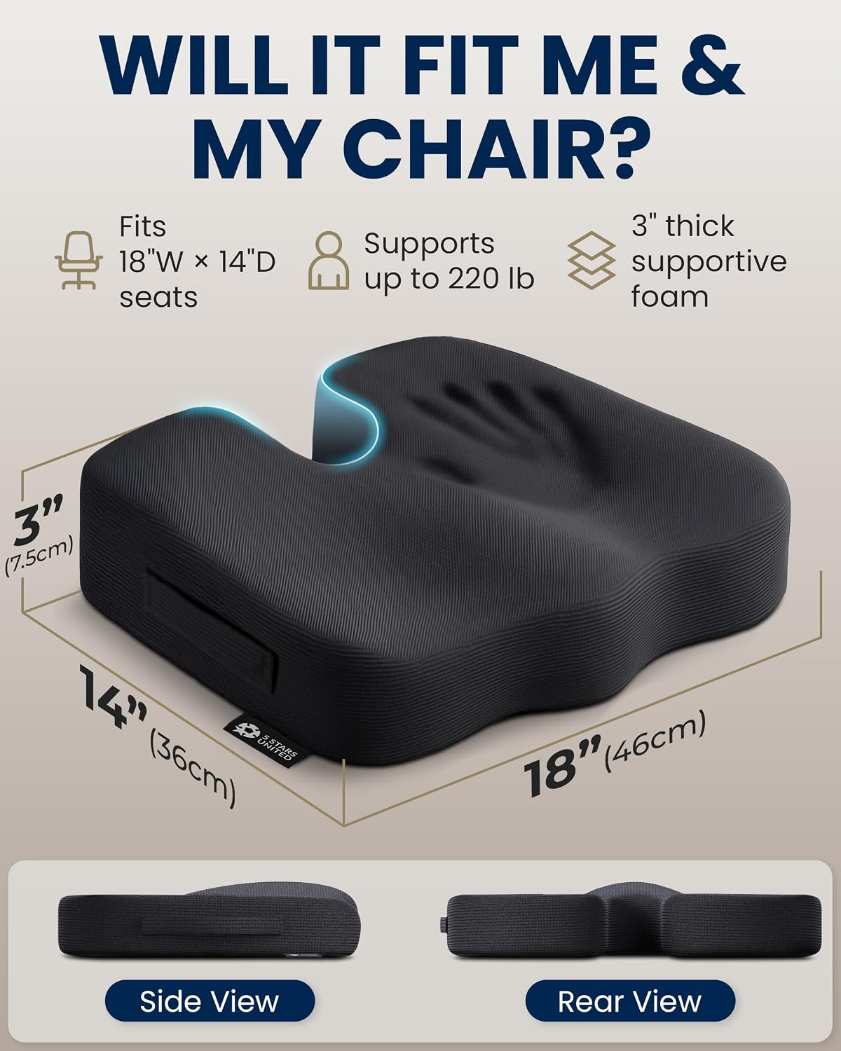Ergonomic Seat Cushion – Memory Foam Comfort for Tailbone, Hip & Coccyx Sitting Support – Office Chair, Car, Desk, Wheelchair & Gaming – Black