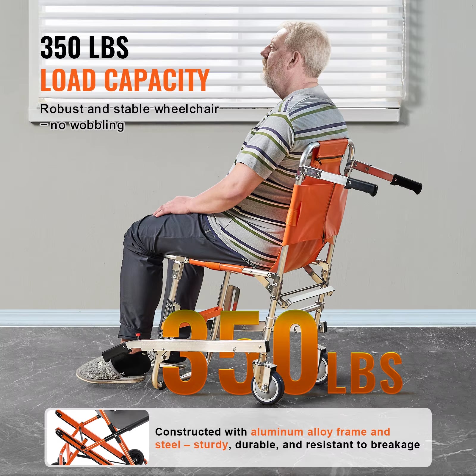 350Lbs EMS Stair Climbing Chair Foldable Stair Wheelchair Ambulance Firefighter Evacuation Use for Elderly Disabled