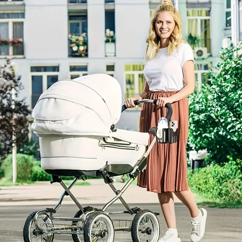 2-In-1 Universal Stroller Water Cup Holder with Phone Holder, Universal Bottle Holder for Wheelchair Stroller Accessories