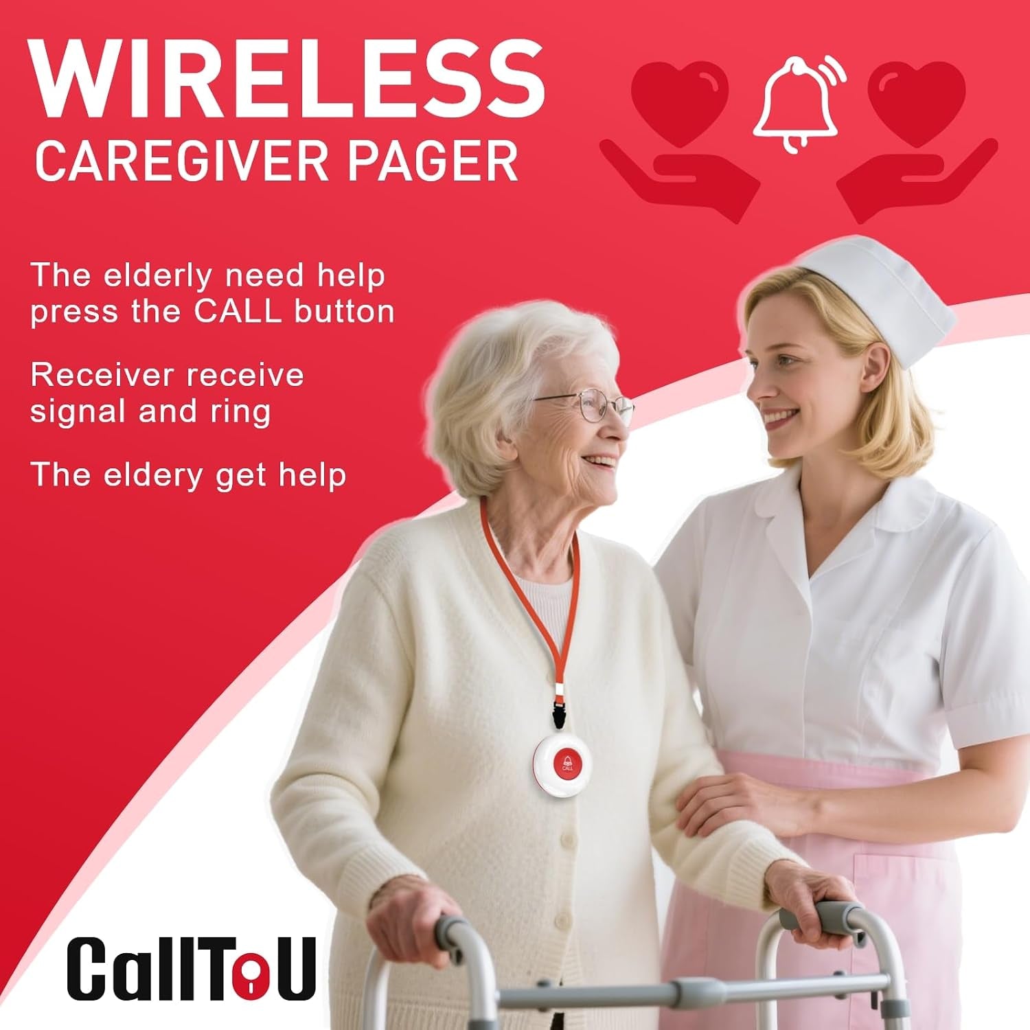 Wireless Personal Alarms for Elderly Call Button Panic Alarm 500Ft Nurse Call Bell Patient SOS System for Home/Personal Caregiver Pager with 1 UK Plug-In Receiver 2 Waterproof Buttons