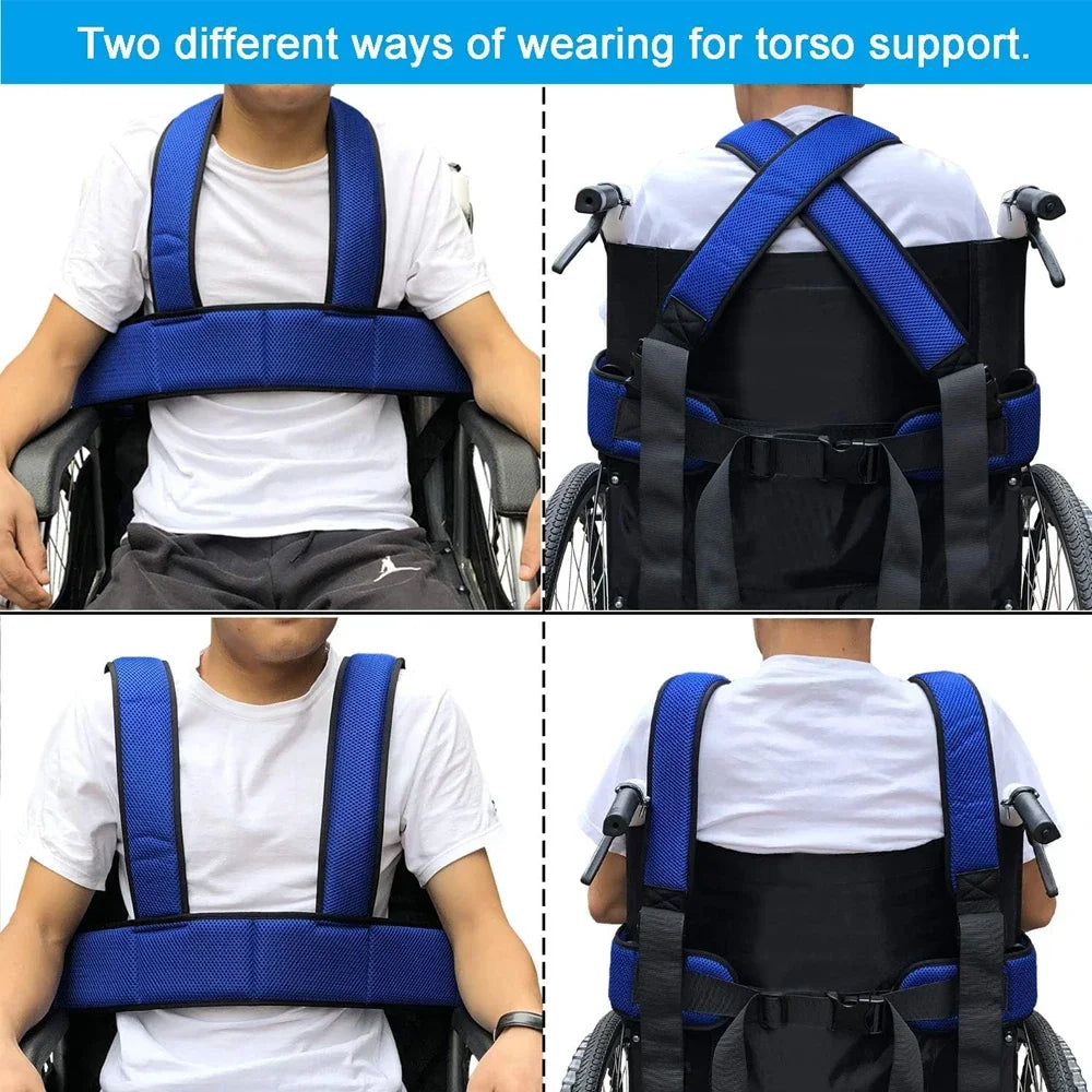 Adjustable Wheelchair Safety Seat Belt with Shoulder Straps - Patient Harness Vest