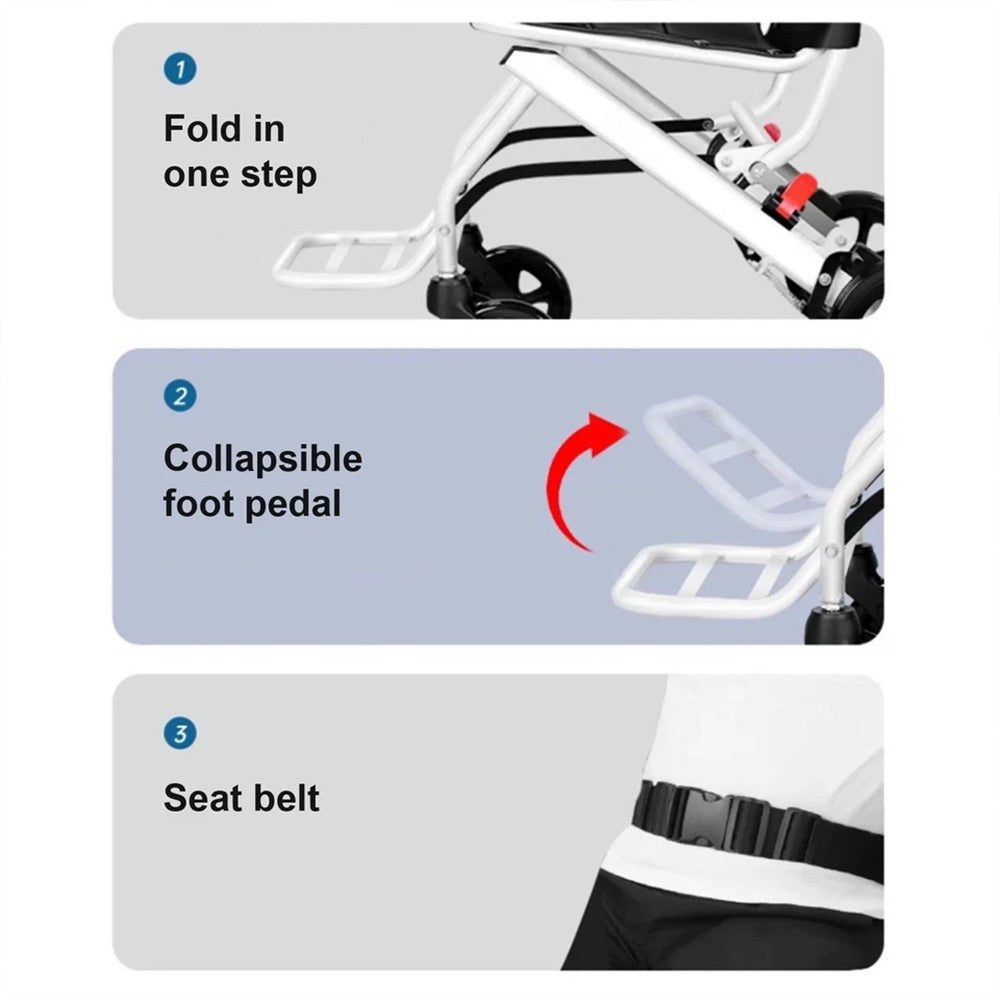 Folding Wheelchair Lightweight Portable Wheelchair with Adjustable Safety Strap