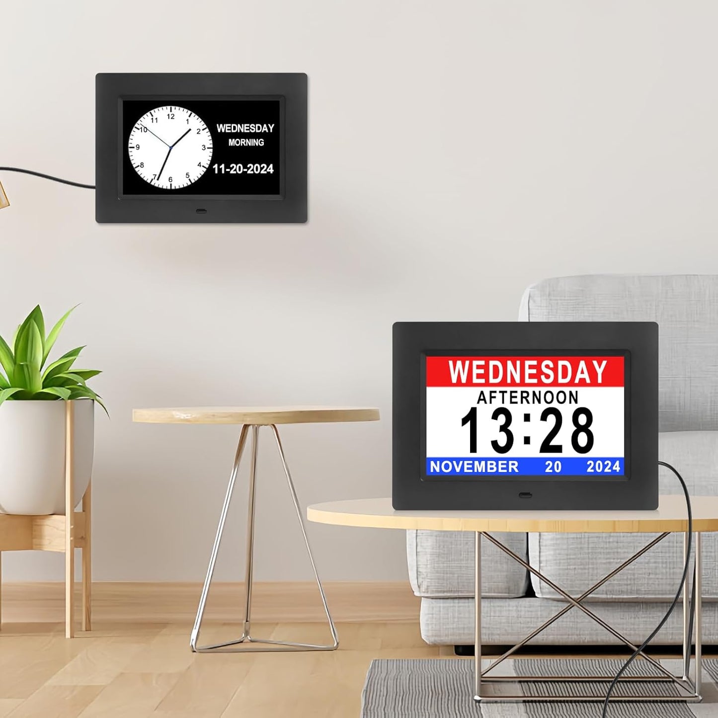 7'' Dementia Clocks with 12 Alarm Options, Digital Clock with Date and Day for Elderly,Large Clear Digits,Auto-Dim, 4 Diaplay, Digital Calendar Day Clock for Seniors (Black)