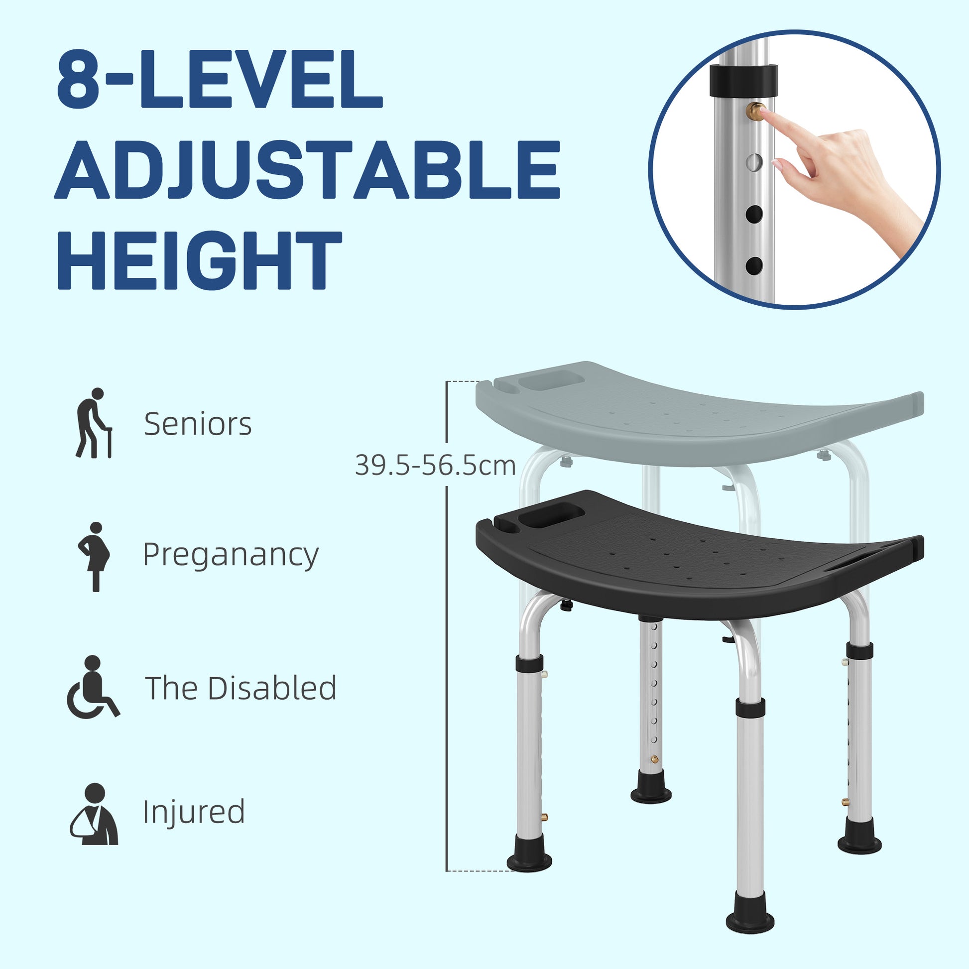Height Adjustable Shower Stool W/ Non-Slip Foot Pads for Elderly Disabled