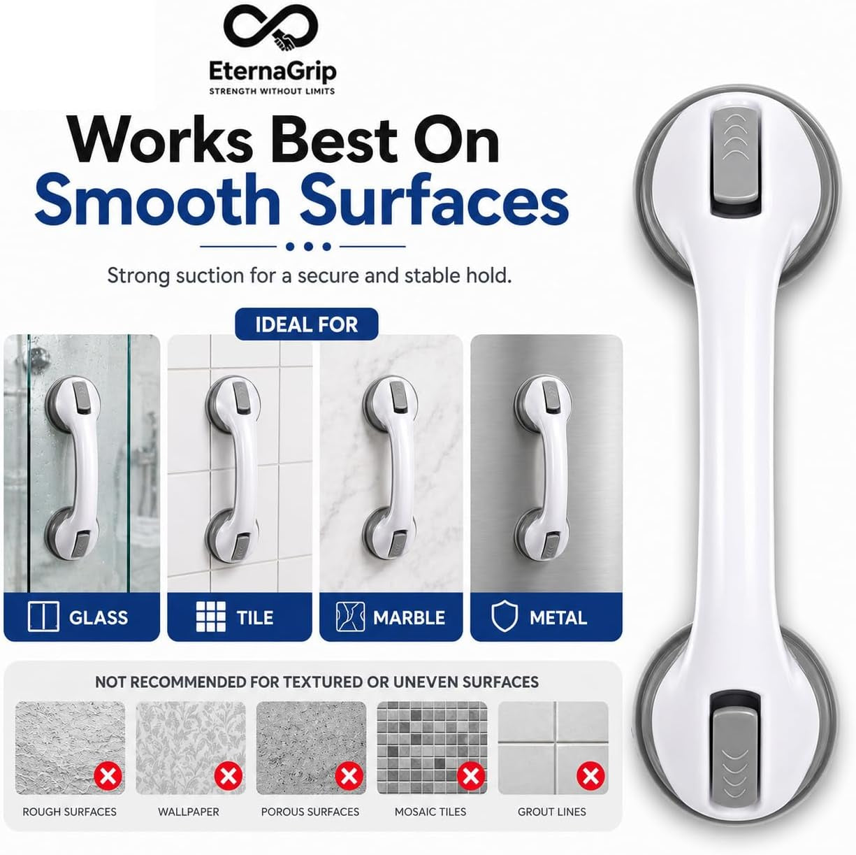 Suction Grab Rails for Bathroom – Shower Handle for Elderly, Strong Locking Suction Shower Grab Rail, Bathroom Safety Hand Rail, Portable Bath Handle for Shower & Bathroom Support