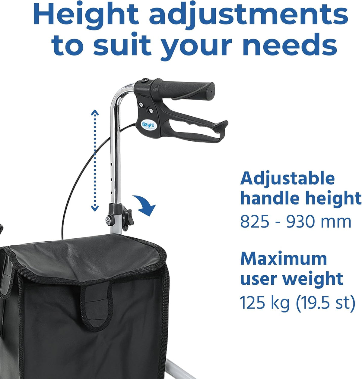 Tri Wheel Folding Walker, Height Adjustable, Blue