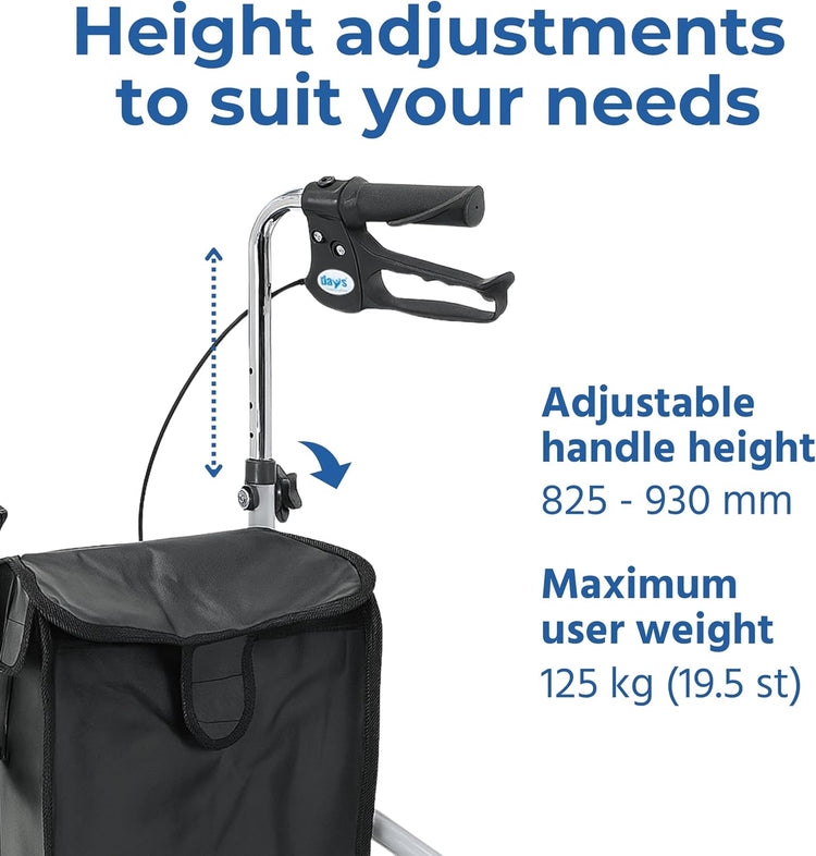 Tri Wheel Folding Walker, Height Adjustable, Blue