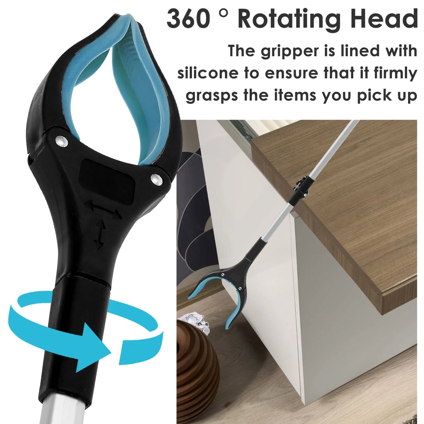 Garbage Picker Gripper with 360 ° Rotating Clip Foldable Gripper Extender Hand Tools Litter Reachers Picker with Non-Slip Jaw