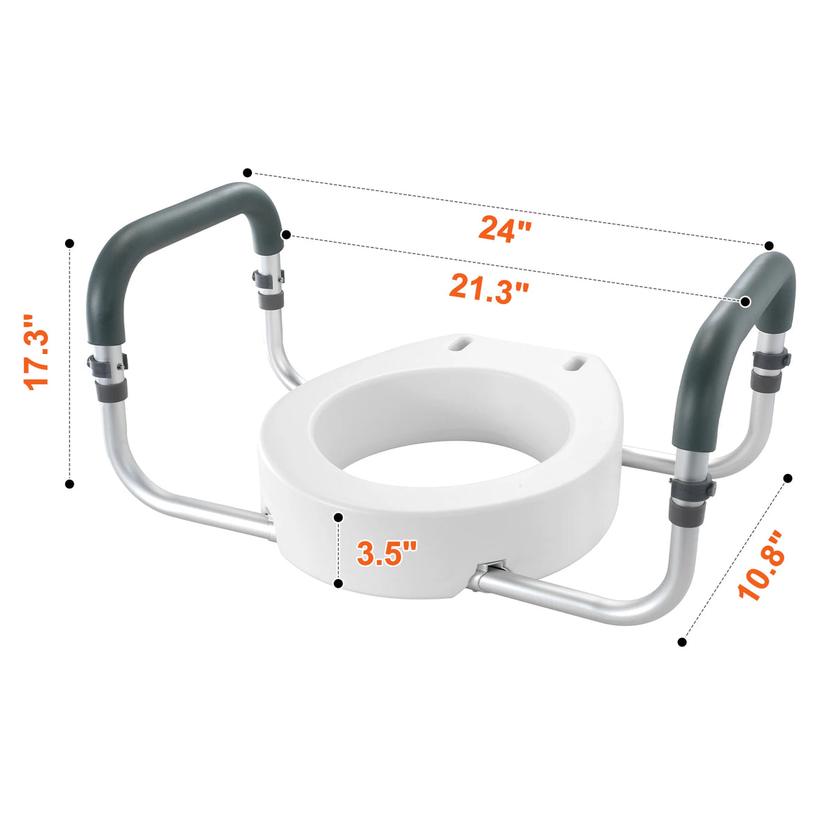 Succebuy Raised Toilet Seat 3.5" Height Raised 300 Lbs Weight Capacity for Standard round Toilet Aluminum Handrail
