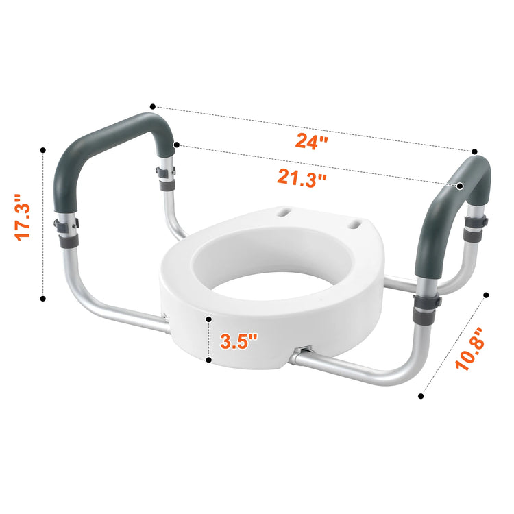 Succebuy Raised Toilet Seat 3.5" Height Raised 300 Lbs Weight Capacity for Standard round Toilet Aluminum Handrail