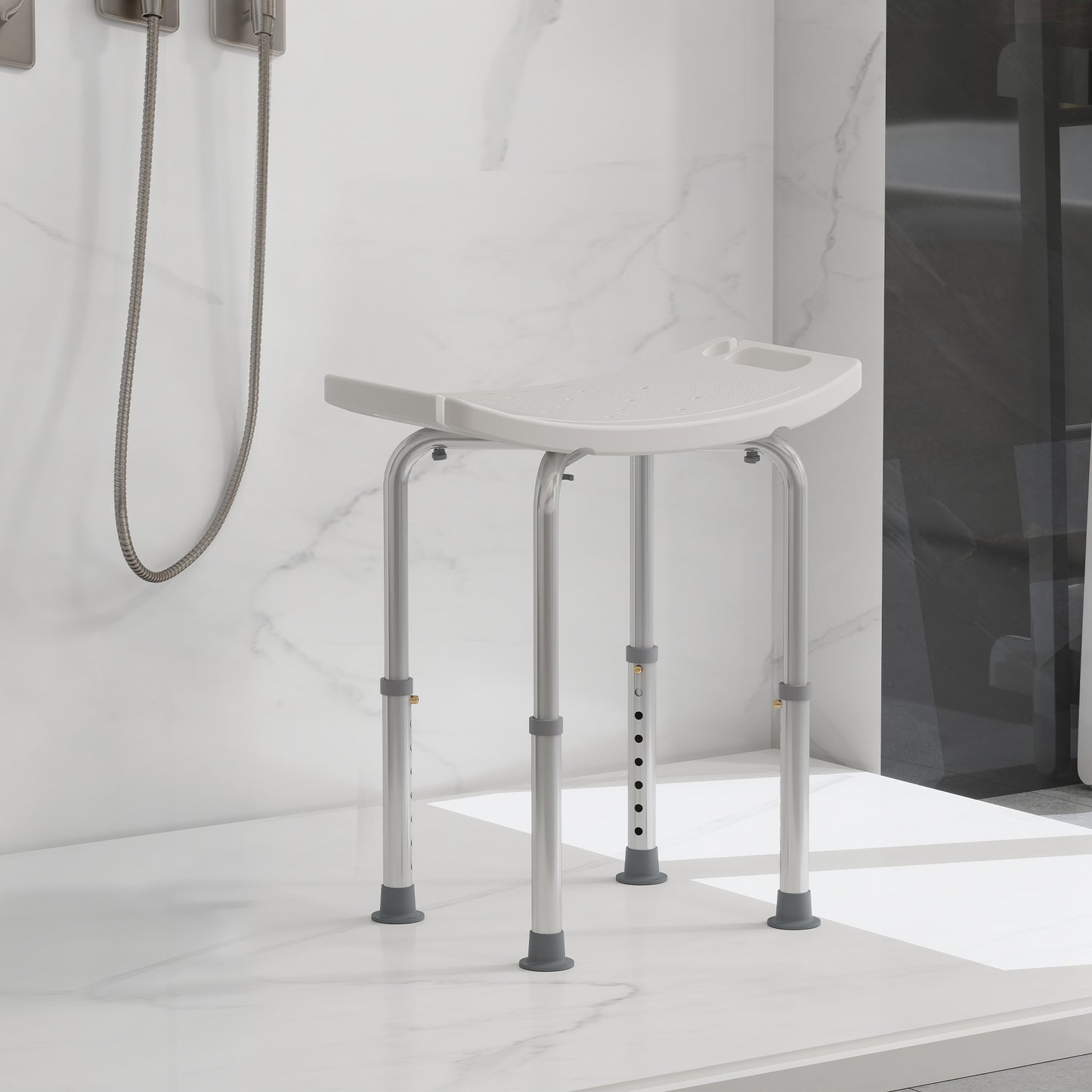 Height Adjustable Shower Stool W/ Non-Slip Foot Pads for Elderly Disabled