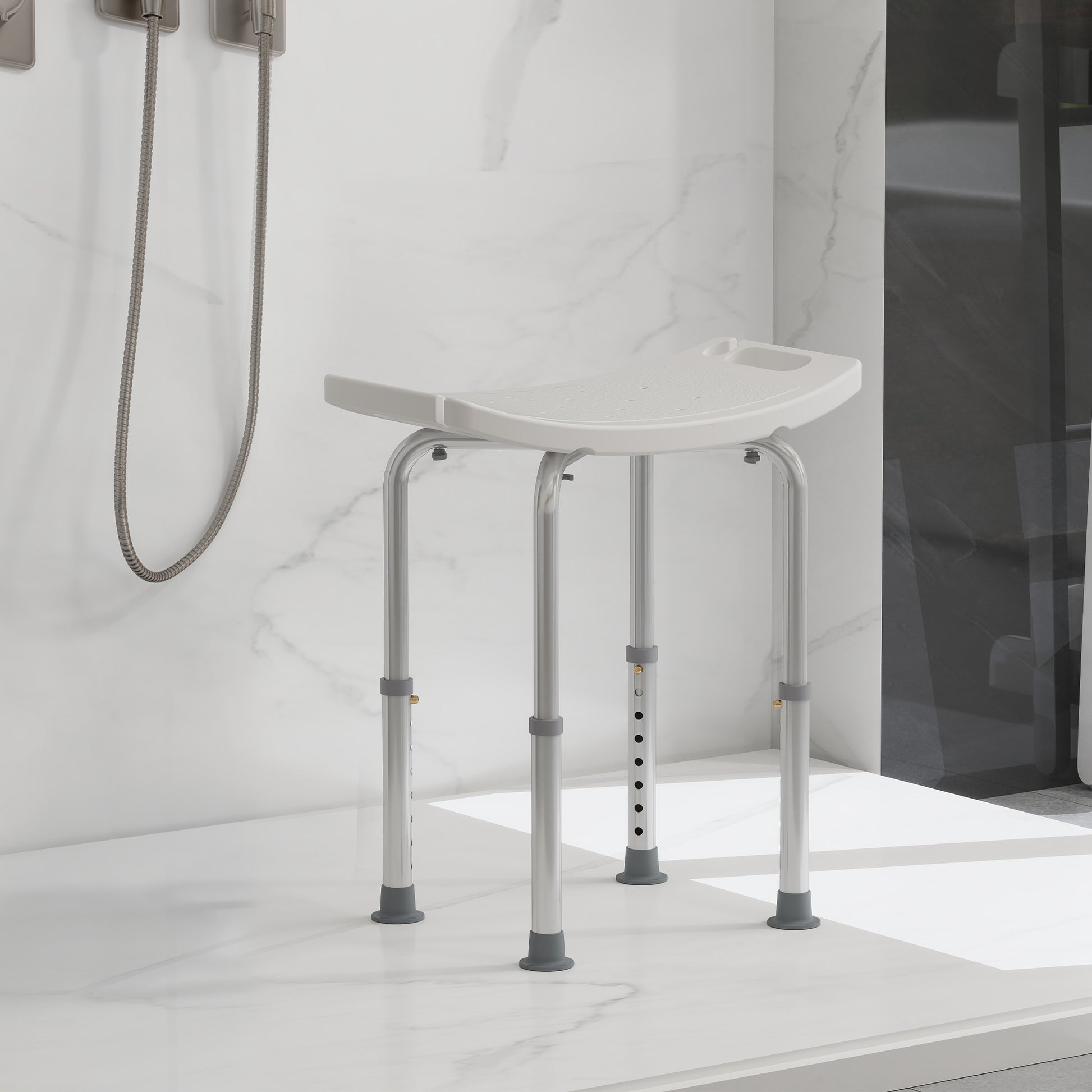 Height Adjustable Shower Stool W/ Non-Slip Foot Pads for Elderly Disabled