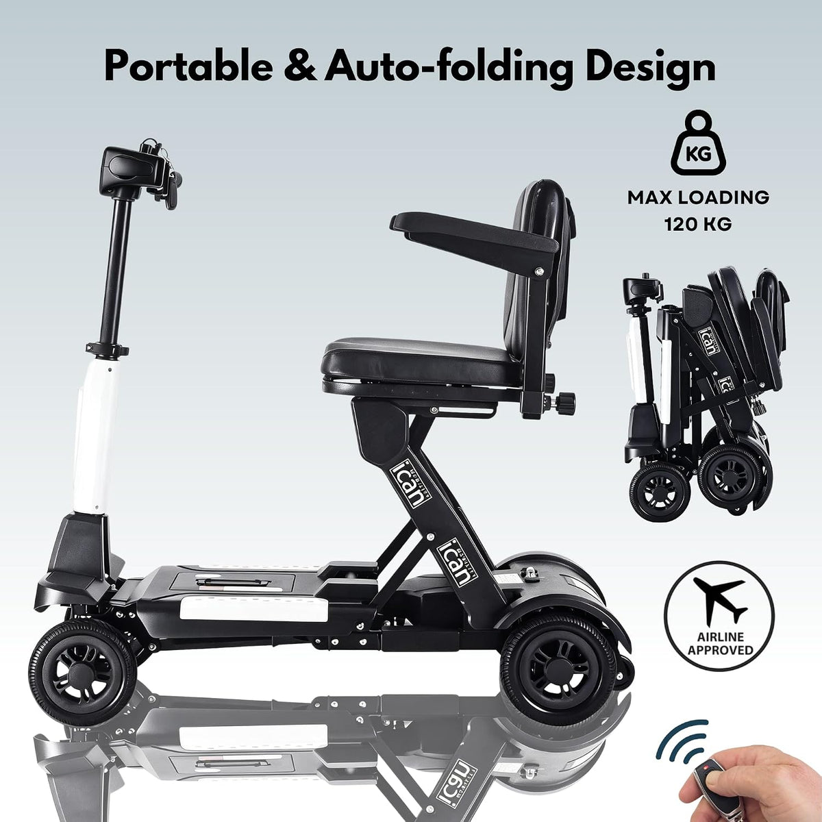 Easyfold X-12 2026 Automatic Folding Mobility Scooter – Lightweight 22Kg and Battery, Automatic Fold, Long Range, LED Display – Portable Mobility Scooter, Class 2, UK Regulated (White)