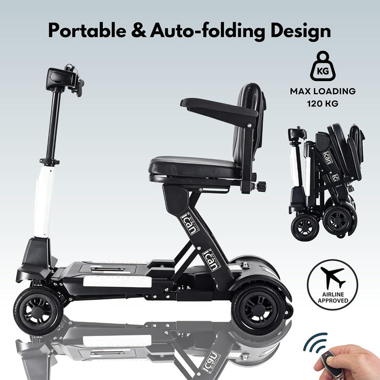 Easyfold X-12 2026 Automatic Folding Mobility Scooter – Lightweight 22Kg and Battery, Automatic Fold, Long Range, LED Display – Portable Mobility Scooter, Class 2, UK Regulated (White)