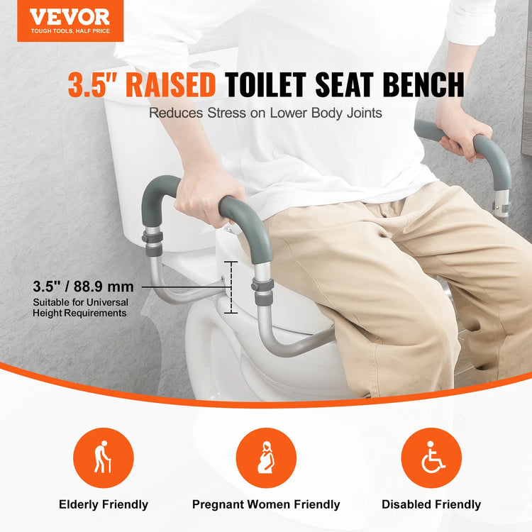 Succebuy Raised Toilet Seat 3.5" Height Raised 300 Lbs Weight Capacity for Standard round Toilet Aluminum Handrail